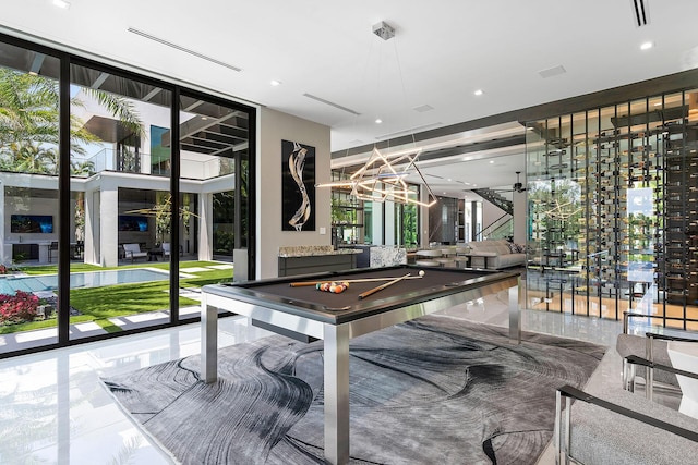 372 E Alexander Palm Rd, Boca Raton, FL 33432 - game room featuring pool table, expansive windows, marble finish floor, and visible vents