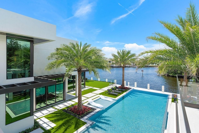 372 E Alexander Palm Rd, Boca Raton, FL 33432 - pool featuring a patio, a dock, and a water view