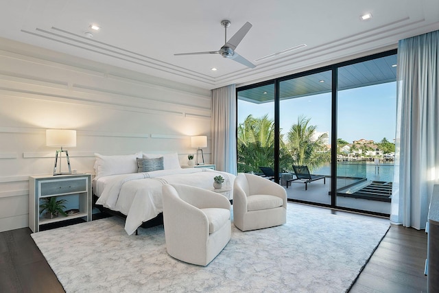 372 E Alexander Palm Rd, Boca Raton, FL 33432 - bedroom featuring visible vents, floor to ceiling windows, a decorative wall, wood finished floors, and access to outside
