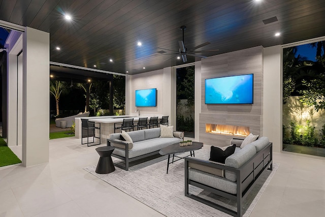 372 E Alexander Palm Rd, Boca Raton, FL 33432 - view of patio / terrace featuring outdoor dry bar, ceiling fan, and an outdoor living space with a fireplace