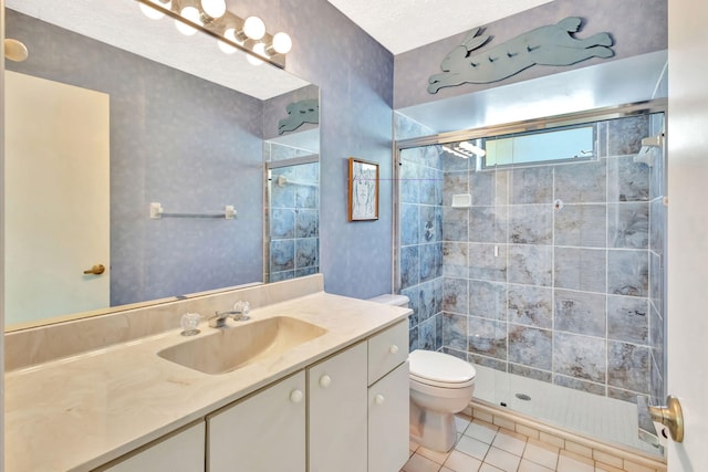 2101 SE Harlow St, Port Saint Lucie, FL 34952 - bathroom featuring toilet, vanity, a shower stall, and tile patterned flooring