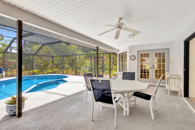 2101 SE Harlow St, Port Saint Lucie, FL 34952 - pool featuring a patio, french doors, glass enclosure, and a ceiling fan