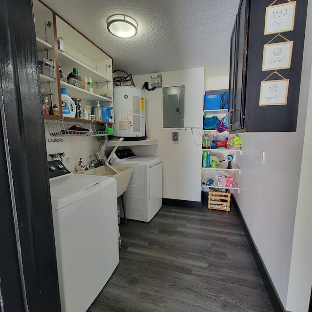 2379 Carambola Rd, West Palm Beach, FL 33406 - washroom featuring water heater, electric panel, dark wood-type flooring, baseboards, and a textured ceiling