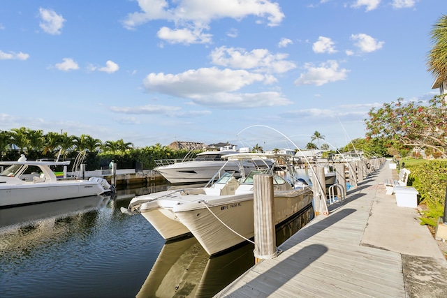 view of dock with a water view