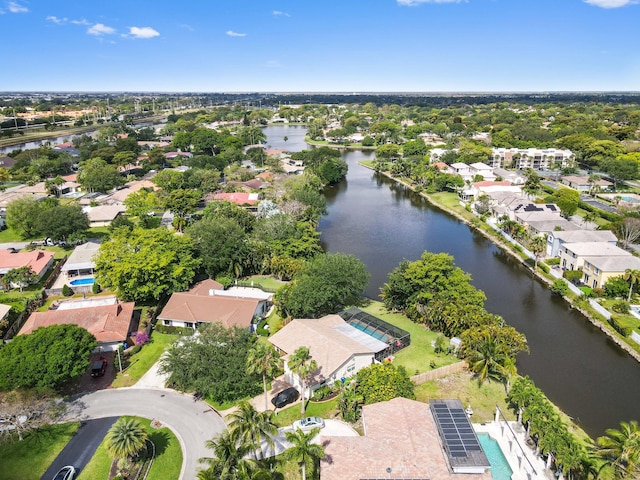 aerial view featuring a residential view and a water view