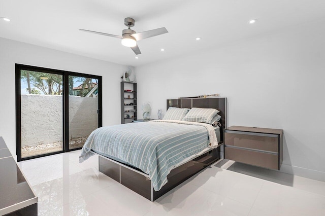21481 Cypress Hammock Dr Unit 31B, Boca Raton, FL 33428 - tiled bedroom featuring ceiling fan, recessed lighting, and access to outside
