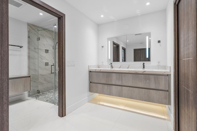 21481 Cypress Hammock Dr Unit 31B, Boca Raton, FL 33428 - full bath with recessed lighting, a sink, visible vents, and a marble finish shower