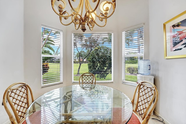 dining area featuring plenty of natural light, baseboards, and a chandelier