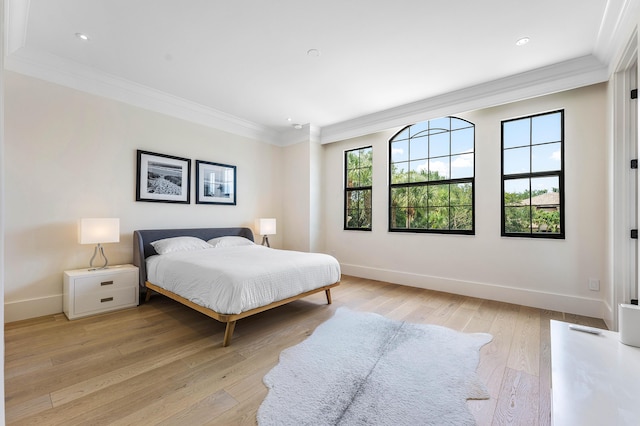 16491 Gateway Bridge Dr, Delray Beach, FL 33446 - bedroom with baseboards, ornamental molding, light wood finished floors, and recessed lighting