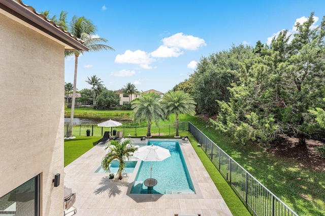 16491 Gateway Bridge Dr, Delray Beach, FL 33446 - view of swimming pool featuring a patio and a water view