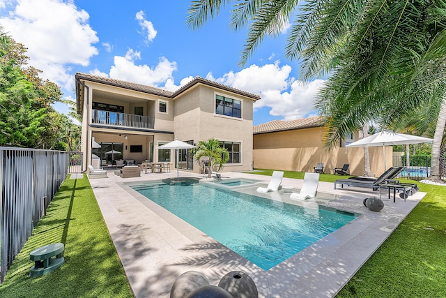 16491 Gateway Bridge Dr, Delray Beach, FL 33446 - view of pool featuring a patio, an outdoor hangout area, and a pool with connected hot tub