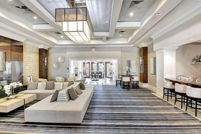 16491 Gateway Bridge Dr, Delray Beach, FL 33446 - building lobby featuring a high ceiling, coffered ceiling, and recessed lighting