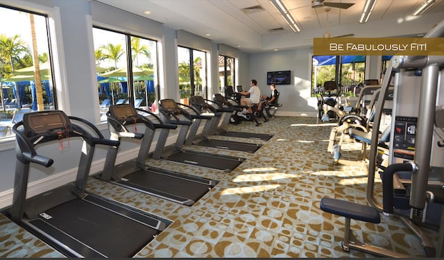 16491 Gateway Bridge Dr, Delray Beach, FL 33446 - workout area featuring baseboards and a ceiling fan
