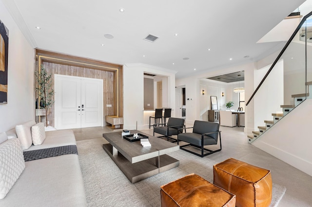 16491 Gateway Bridge Dr, Delray Beach, FL 33446 - living room featuring stairway, baseboards, and recessed lighting