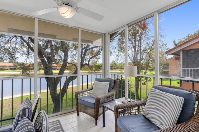 9927 Seacrest Cir Unit 202, Boynton Beach, FL 33437 - sunroom with a healthy amount of sunlight, a water view, and ceiling fan