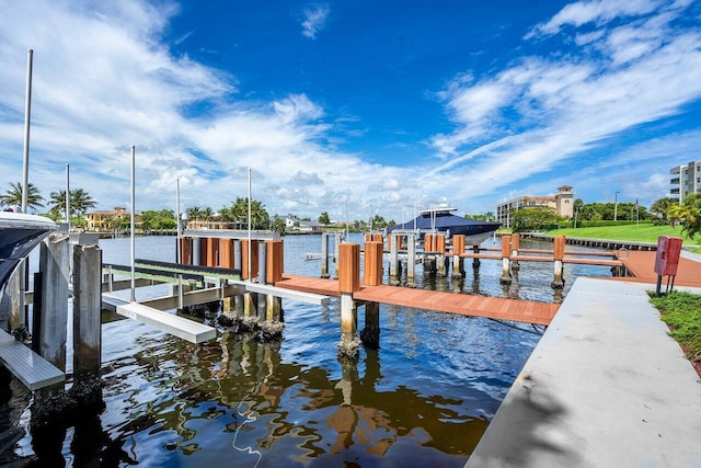 dock area featuring a water view and boat lift