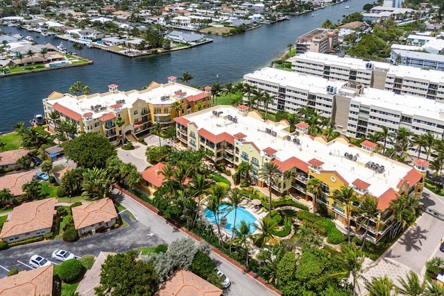 aerial view with a water view