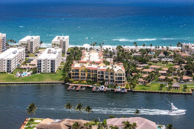 aerial view featuring a water view