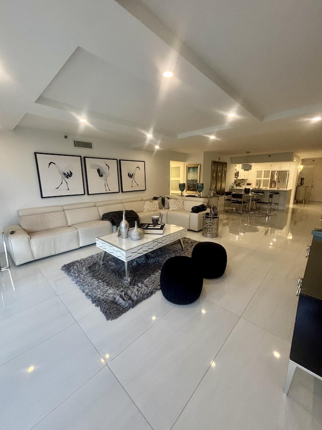 3400 S Ocean Blvd Unit 3H, Highland Beach, FL 33487 - living area with tile patterned flooring and a raised ceiling