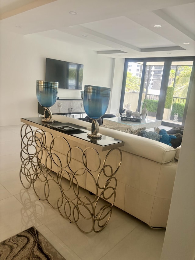 3400 S Ocean Blvd Unit 3H, Highland Beach, FL 33487 - tiled living room with a raised ceiling and recessed lighting