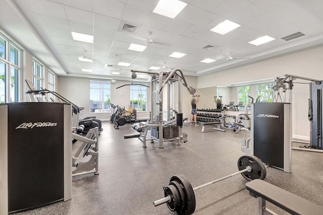 2400 S Ocean Dr Unit 1216, Fort Pierce, FL 34949 - exercise room featuring visible vents and a paneled ceiling