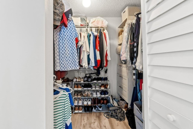 walk in closet with wood finished floors