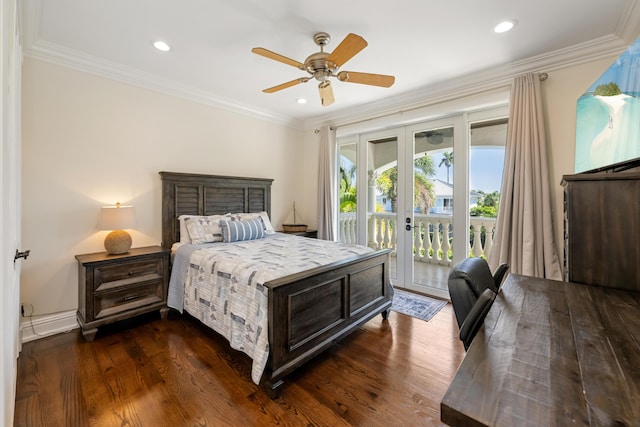 712 NE 71st St, Boca Raton, FL 33487 - bedroom with access to outside, french doors, ornamental molding, and dark wood finished floors