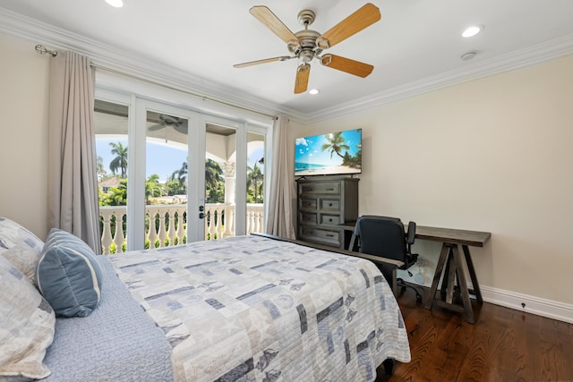 712 NE 71st St, Boca Raton, FL 33487 - bedroom featuring access to outside, ornamental molding, recessed lighting, wood finished floors, and baseboards