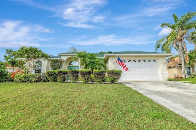 2857 SE Pace Dr, Port Saint Lucie, FL 34984 - ranch-style home with stucco siding, driveway, a garage, and a front lawn