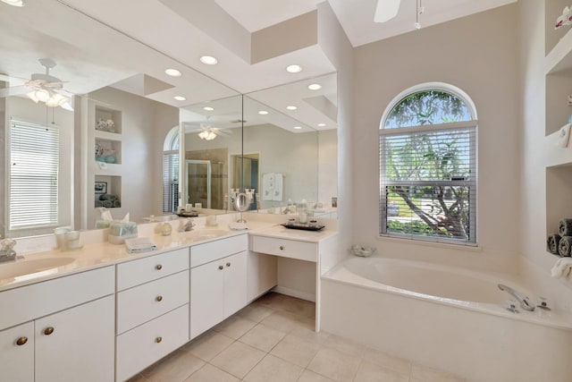 2857 SE Pace Dr, Port Saint Lucie, FL 34984 - full bath with a shower stall, tile patterned floors, and a ceiling fan