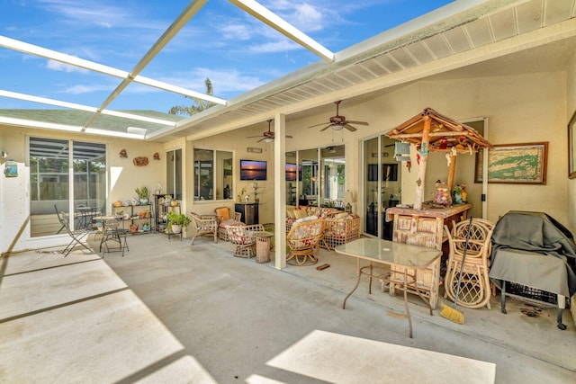 2857 SE Pace Dr, Port Saint Lucie, FL 34984 - view of patio / terrace featuring a lanai, outdoor lounge area, and a ceiling fan