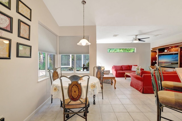 2857 SE Pace Dr, Port Saint Lucie, FL 34984 - dining area featuring light tile patterned floors, visible vents, baseboards, and ceiling fan