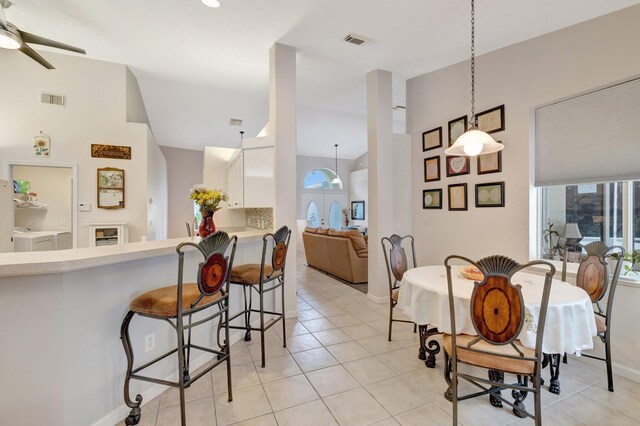 2857 SE Pace Dr, Port Saint Lucie, FL 34984 - dining area featuring visible vents, baseboards, light tile patterned flooring, and ceiling fan