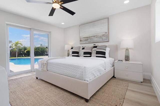 841 SE 5th Ter, Pompano Beach, FL 33060 - bedroom with light wood-style flooring, access to outside, recessed lighting, and ceiling fan
