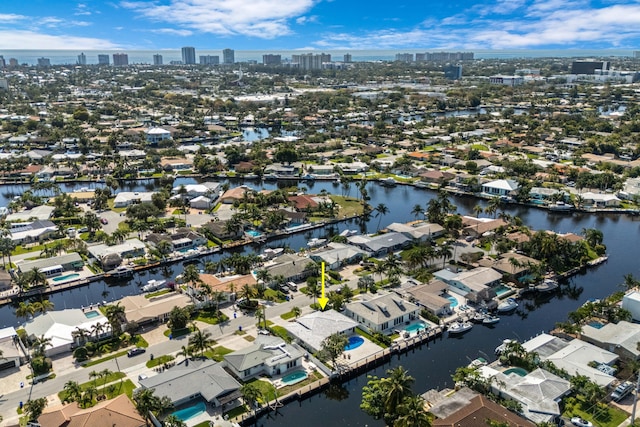 841 SE 5th Ter, Pompano Beach, FL 33060 - birds eye view of property with a city view, a residential view, and a water view