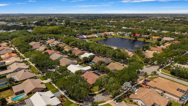 aerial view featuring a residential view and a water view