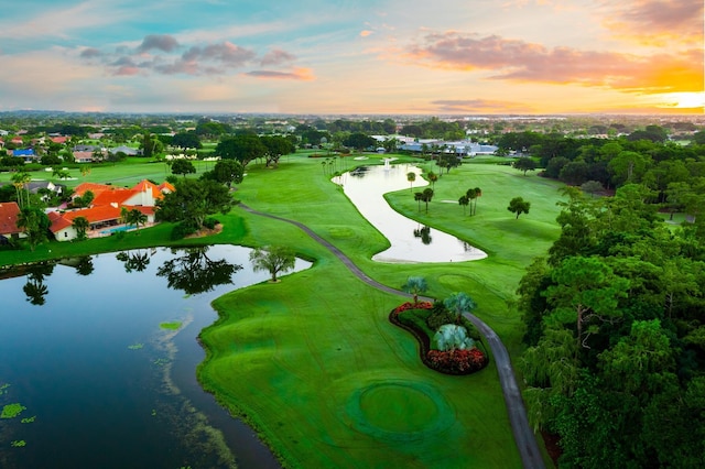 10503 Boca Woods Ln, Boca Raton, FL 33428 - aerial view at dusk with a water view and view of golf course