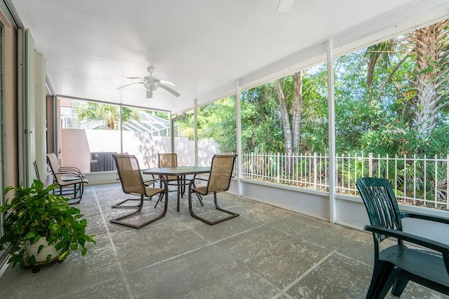 5166 SE Inkwood Way, Hobe Sound, FL 33455 - sunroom with outdoor dining space and ceiling fan