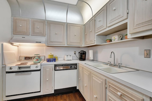 10129 43rd Dr S Unit 311, Boynton Beach, FL 33436 - kitchen featuring white appliances, under cabinet range hood, light countertops, and a sink
