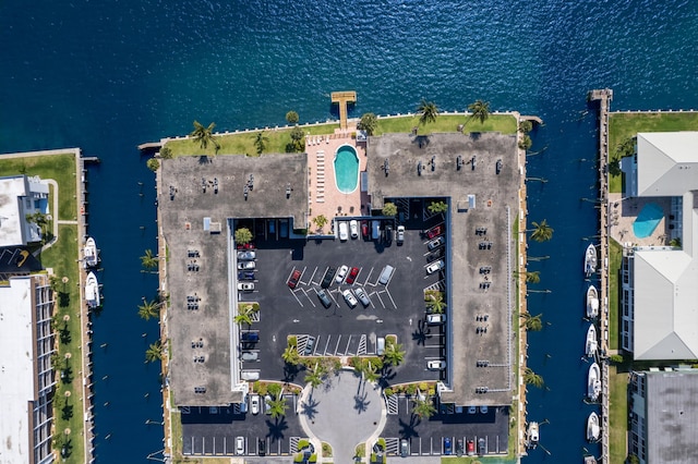 aerial view featuring a water view