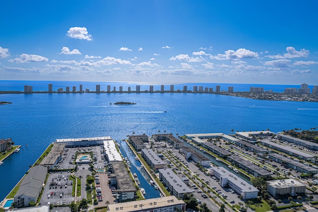 drone / aerial view with a water view and a city view