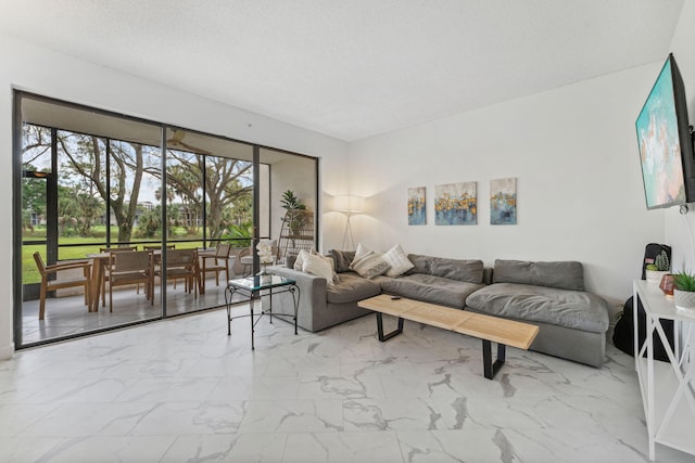 living room featuring marble finish floor