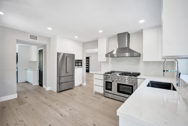 5832 Alton Rd, Miami Beach, FL 33140 - kitchen with modern cabinets, a sink, visible vents, high quality appliances, and wall chimney range hood