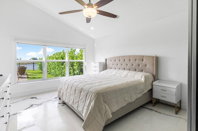 12820 Smithdale Pl, Boca Raton, FL 33428 - bedroom featuring a textured ceiling, ceiling fan, vaulted ceiling, and recessed lighting