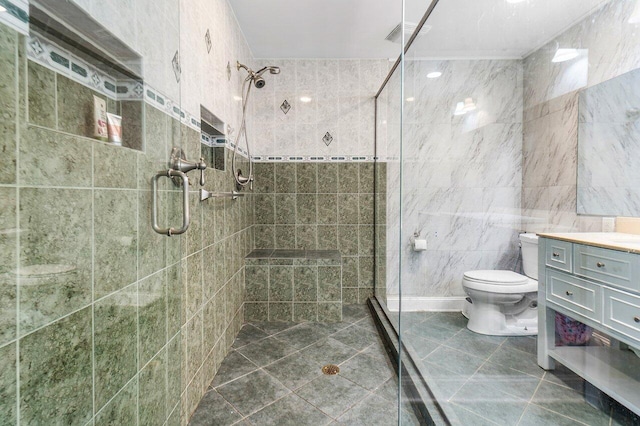 12820 Smithdale Pl, Boca Raton, FL 33428 - bathroom with tile patterned flooring, toilet, a stall shower, and vanity