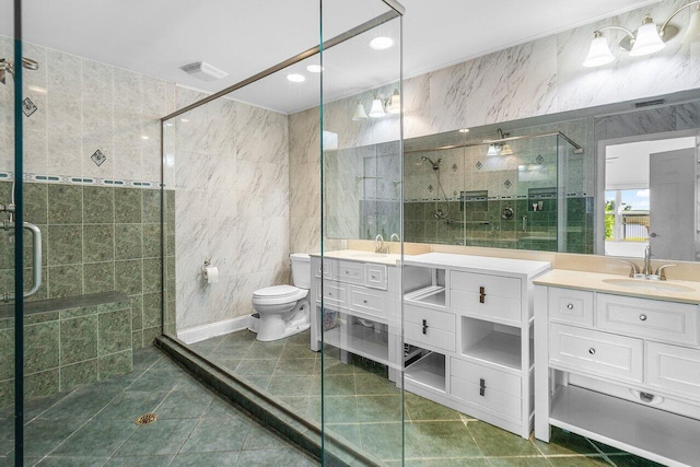 12820 Smithdale Pl, Boca Raton, FL 33428 - full bath with tile patterned flooring, vanity, tile walls, and a stall shower