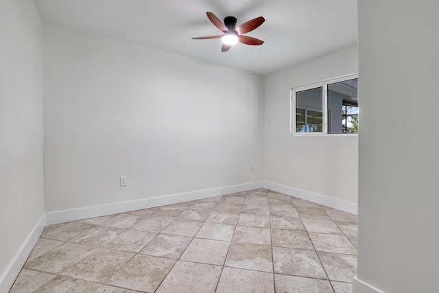 unfurnished room with ceiling fan and baseboards