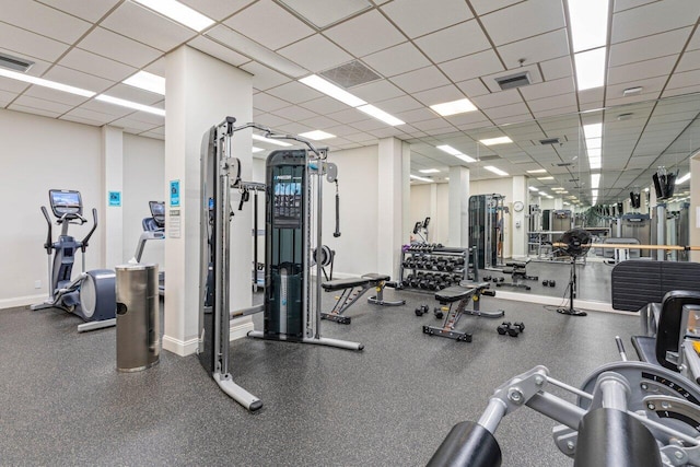 2917 S Ocean Blvd Unit 104, Highland Beach, FL 33487 - workout area with a drop ceiling and baseboards