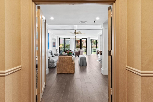 2917 S Ocean Blvd Unit 104, Highland Beach, FL 33487 - living room featuring wood finished floors and a ceiling fan