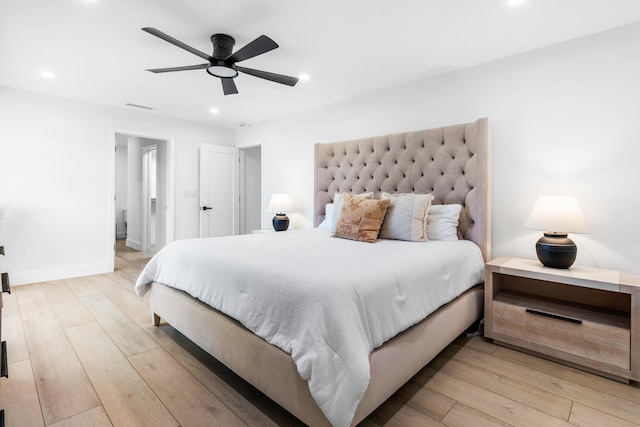 654 Lakewoode Cir W, Delray Beach, FL 33445 - bedroom featuring recessed lighting, light wood finished floors, and ceiling fan